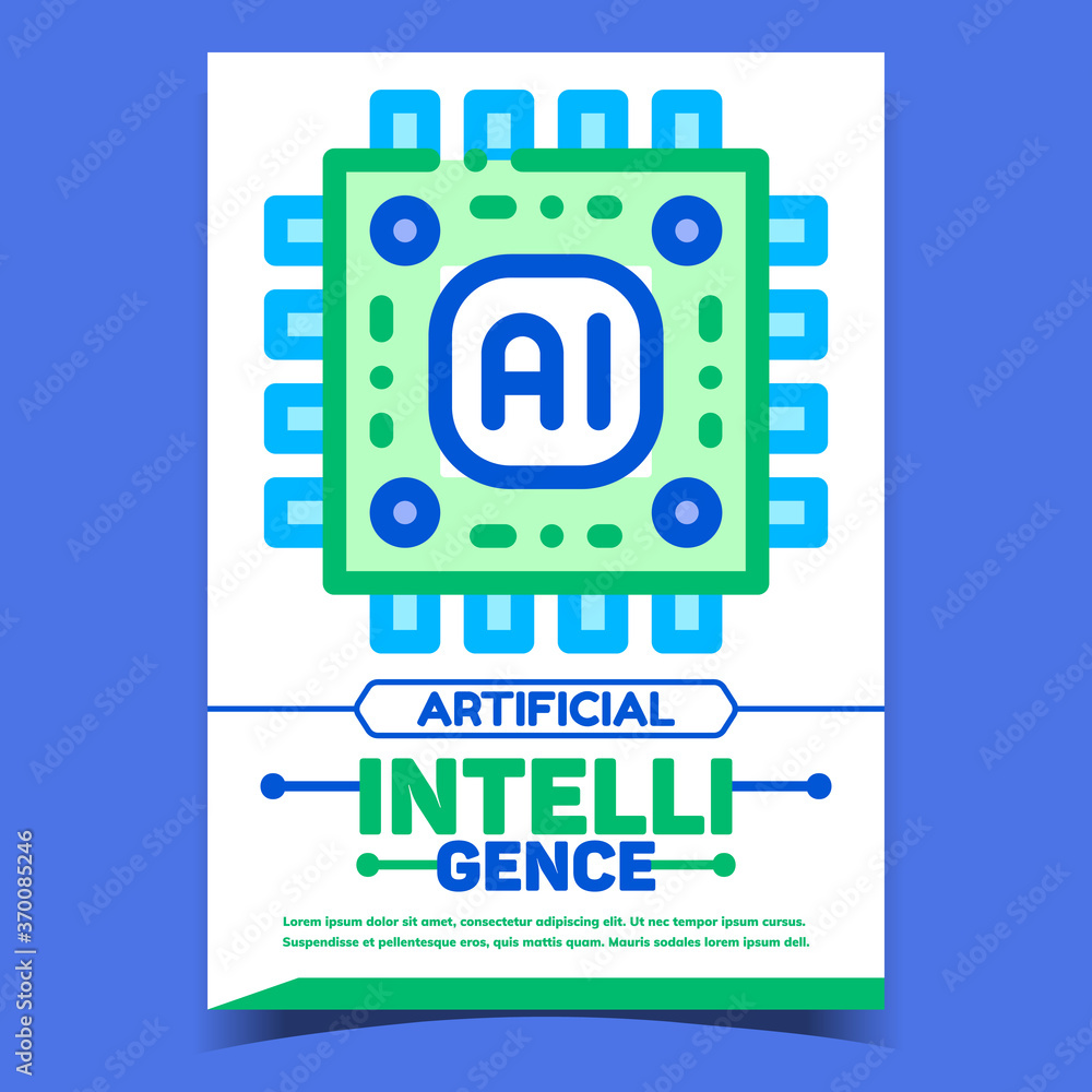 Poster ai artificial intelligence advertise banner vector. computer robot ai microchip promo poster. concep