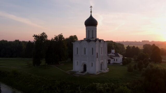 Aerial view of Church of the Intercession on the River Nerl