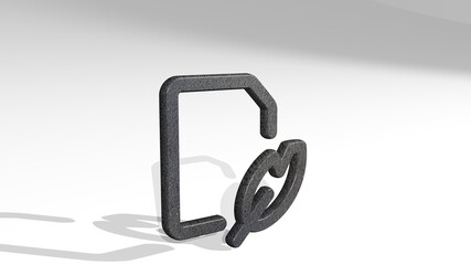 COMMON FILE QUILL casting shadow with two lights. 3D illustration of metallic sculpture over a white background with mild texture. animal and beautiful