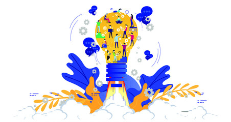 Businessman and Lady group with Light bulb Brainstorm working for Startup success modern Creativity modern Idea and Concept illustration.