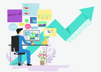 Trading market analysis  Businessman working for  success Creativity  Idea and Concept Illustration flat design.