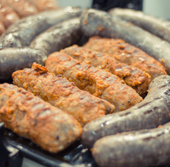 Grilled homemade sausage with spices. Traditional polish food