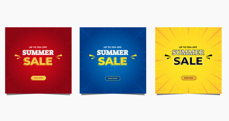 Summer sale up to 70% off, Trendy banner set Great for social media post templates. Isolated vector illustration.