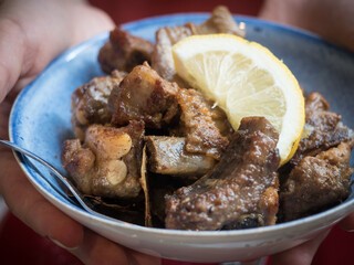 beef ribs - a classic portuguese entre dish in the city of lisbon lisboa portugal.