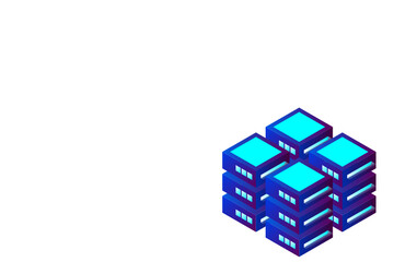Naklejka premium Datacenter isometric vector illustration. Abstract 3d hosting server or data center room background. Network or mainframe infrastructure website header layout. Computer storage or farming workstation.