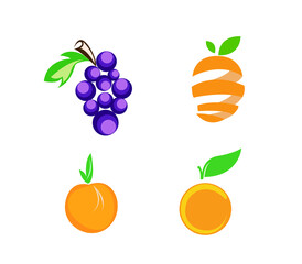 Set of fruit icons. Vector illustration. Fruit icon set, Mango, orange, grape vector design.