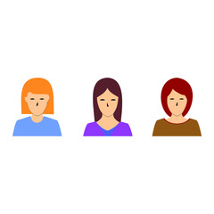 several colorful women with different hairstyles, head, face