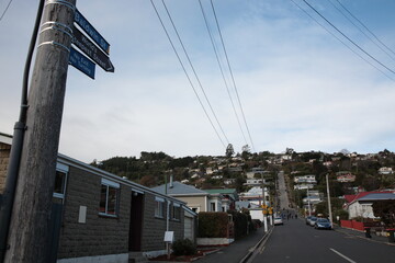 Winter View of World’s steepest Street Baldwin street in Dunedin New Zealand.