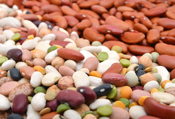 red beans and mixture of legumes on background