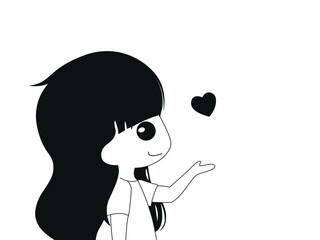 cute little Lovely girl heart kissing vector illustration on valentine greeting card