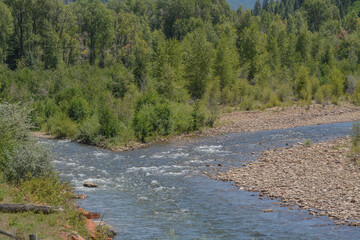 The Dolores River winding through the San Juan National Forest. Dolores, Colorado