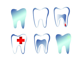 cute simple teeth cartoon vector illustration. Dental health.  Oral Care, teeth restoration. clearing tooth process
