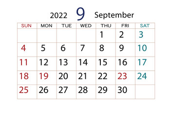 2022年　カレンダー　9月