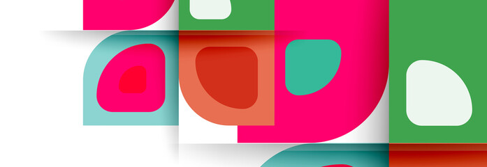 Set of vector modern geometric abstract backgrounds with repeating abstract round shapes patterns and shadow effects