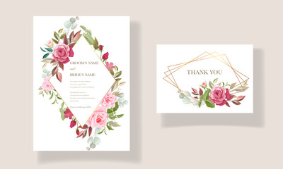Fototapeta na wymiar Wedding invitation card template set with beautiful floral decorations