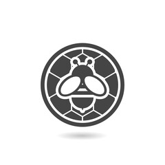 Obraz premium Honeycomb with bee icon with shadow