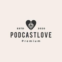 podcast love hipster vintage logo vector icon illustration