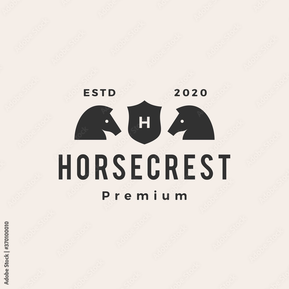 Poster horse coat of arms hipster vintage logo vector icon illustration