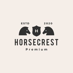 horse coat of arms hipster vintage logo vector icon illustration