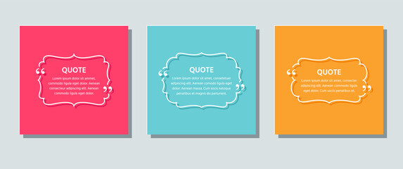 Quote text box. Quotations template. Decorative vintage frames on color background. Vector. Set of info comments and messages in textboxes. Colorful retro illustration in line style.