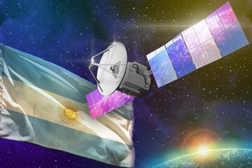 Space communications technology concept - satellite with Argentina flag, 3D Illustration