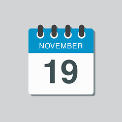 Calendar icon day 19 November, template icon day