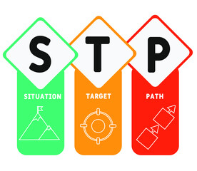 STP  - situation target path. business concept background. vector illustration concept with keywords and icons. lettering illustration with icons for web banner, flyer, landing page, presentation
