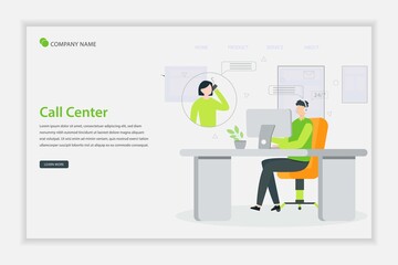 Call center concept chatting with customers and help clients. Flat Vector illustration on online customer service theme. Online global tech support 24/7. 