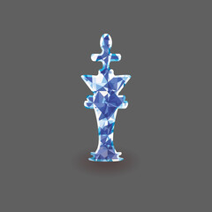 Isolated vector image of a chess piece with a diamond texture. Diamond white king. Stylized figure of a stone icon.