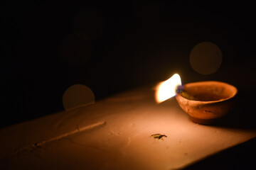 Indian Traditional diya (Candle) on a black background, Indian Diwali Festival 