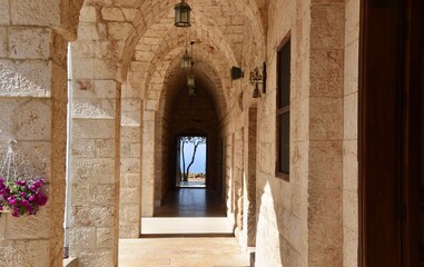 Fototapeta na wymiar Our Lady of Noorieh Monastery Outdoor Arcade, Lebanon