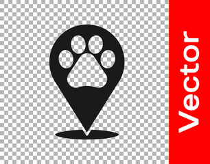 Black Map pointer with veterinary medicine hospital, clinic or pet shop for animals icon isolated on transparent background. Vet or veterinarian clinic. Vector.
