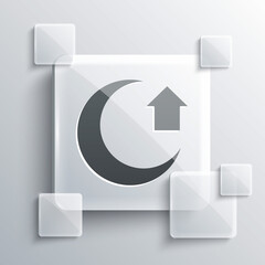 Grey Moon icon isolated on grey background. Square glass panels. Vector.