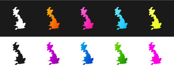 Set England map icon isolated on black and white background. Vector.