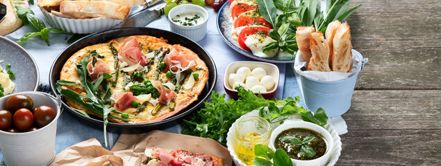 Italian cuisine on rustic wooden table