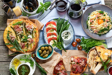 Italian cuisine on rustic wooden table