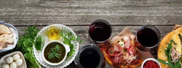 Italian cuisine on rustic wooden table