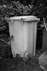 Yellow garbage container in a park AM