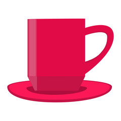 Red cup and saucer. Vector graphic drawing. Simple cartoon style. A separate element for collages, collections, stickers, web design.