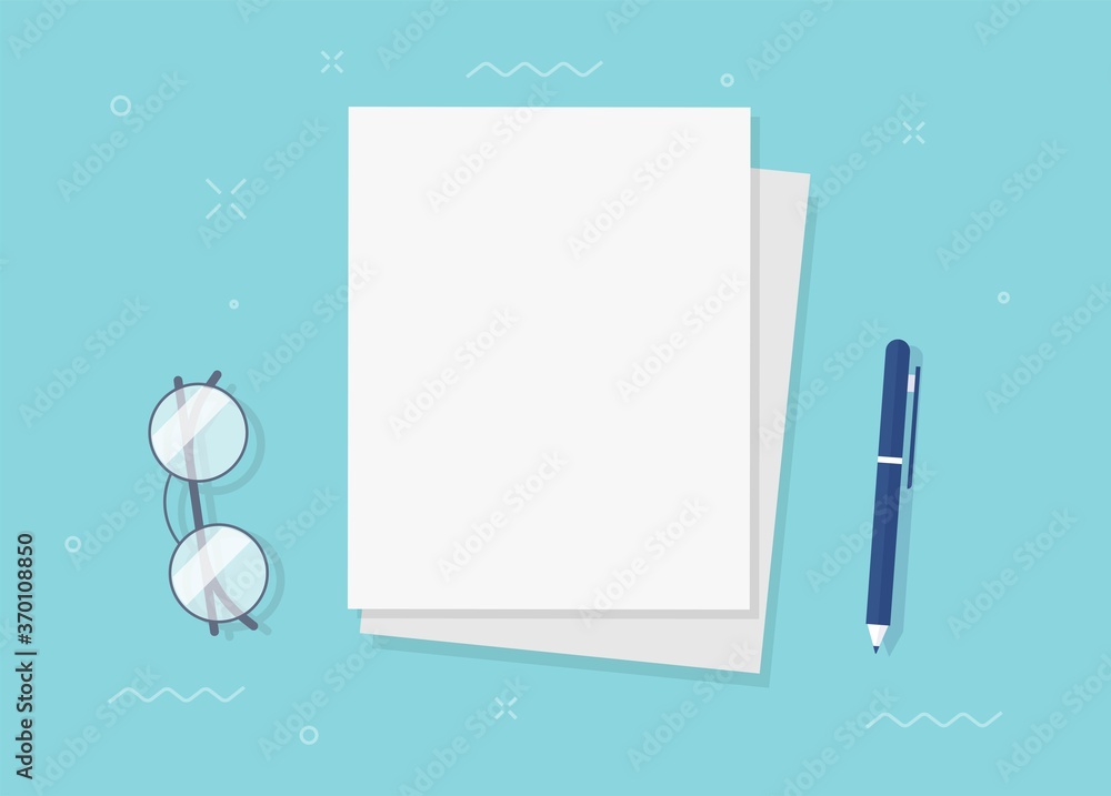 Poster paper sheet documents blank empty for copy space text on workplace table desk top view or clean page