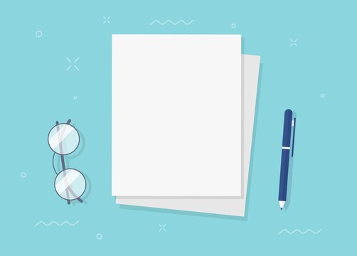 Paper Sheet Documents Blank Empty For Copy Space Text On Workplace Table Desk Top View Or Clean Pages Flat Lay Desktop Vector Illustration, Concept Of Education Or Learning Workspace