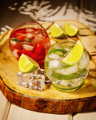 cocktail with lime and mint and coctail strawberry and mint