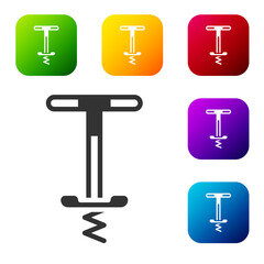 Black Pogo stick jumping toy icon isolated on white background. Set icons in color square buttons. Vector.