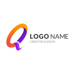 letter q logo template, modern 3d logo style in gradient purple and yellow color