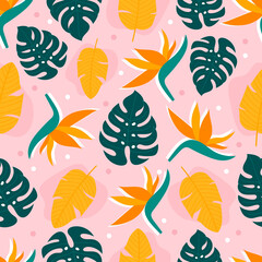 Modern tropical seamless pattern with brown monstera leaves. Tropical wallpaper