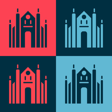Pop art Milan Cathedral or Duomo di Milano icon isolated on color background. Famous landmark of Milan, Italy. Vector.