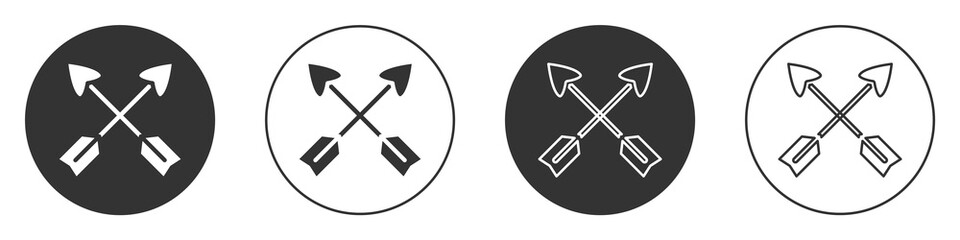 Black Crossed arrows icon isolated on white background. Circle button. Vector.