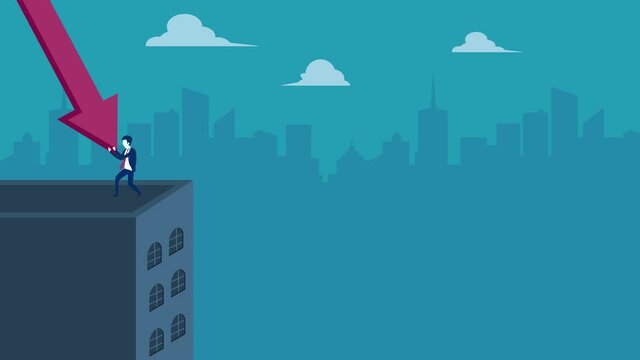 Male manager withstand declining financial arrow