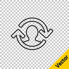 Black line Human resources icon isolated on transparent background. Concept of human resources management, professional staff research, head hunter job. Vector.