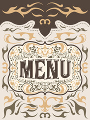 Menu Ornamental emblem Restaurant vector design.